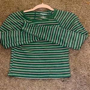 Green striped cropped long sleeved top